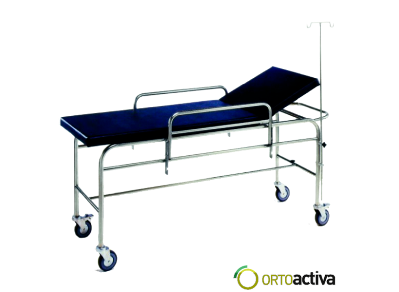 CARRO DE TRANSPORTE ACERO INOX. RESPALDO, 4 RUEDAS, 2 FRENOS, PORTASUEROS REF M042
