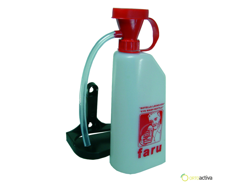 BOTELLA LAVA OJOS CON SOPORTE Y TUBO SILICONA 0.6 litros. REF.C511